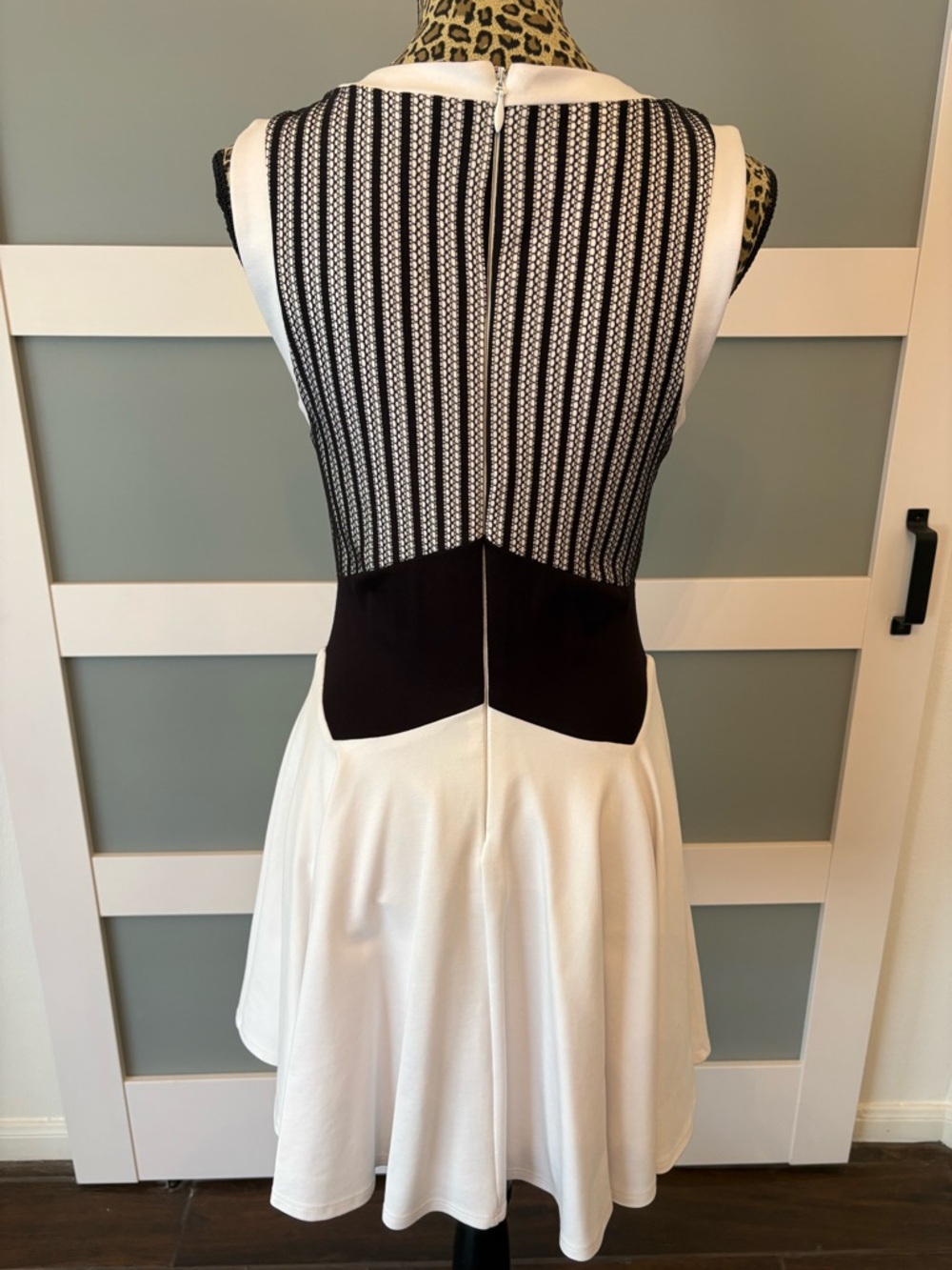 bebe Black and White Sleeveless Fit-and-Flare Mini Dress - Picture 3 of 7